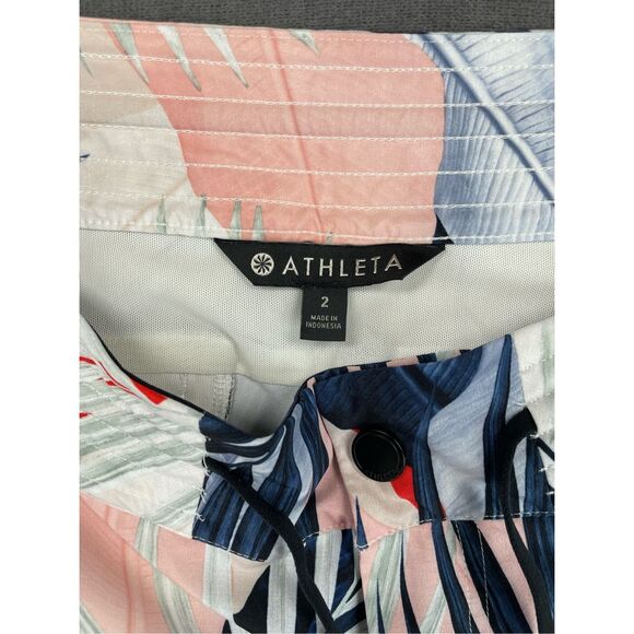 Athleta Board Shorts Women 2 Pink Palm Leaf Print Swim Zip Pockets‎ Athleisure - Picture 8 of 11